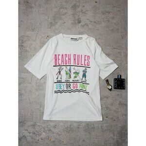 Vintage 90s Beach Rules Obey or Go Away Sarcastic Graphic T